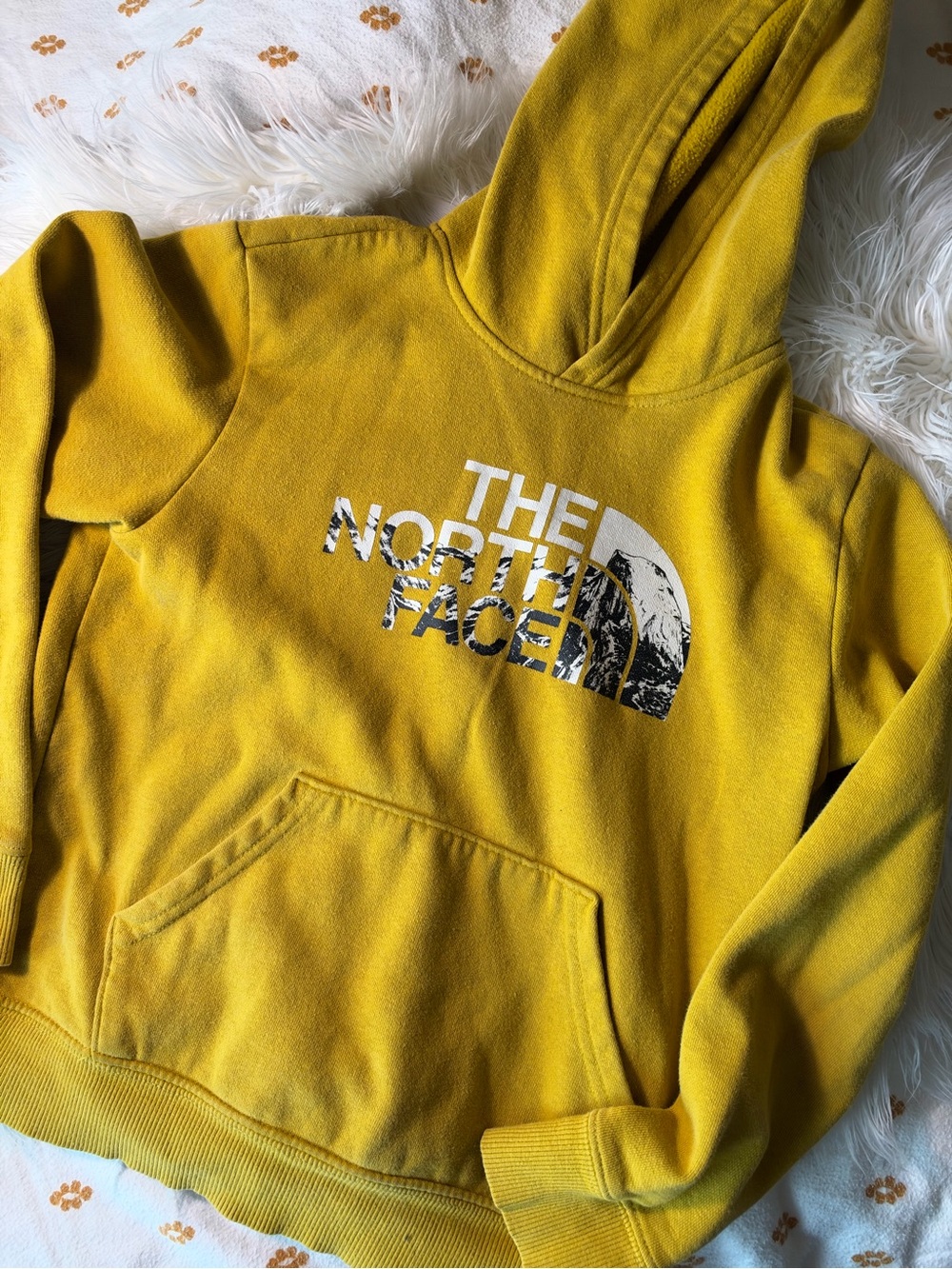 The North Face Kids Yellow Hooded Pullover Sweatshirt with Logo